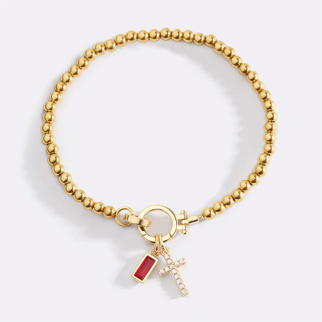 Pulseira Cruz Personalizável Pedra de Aniversário