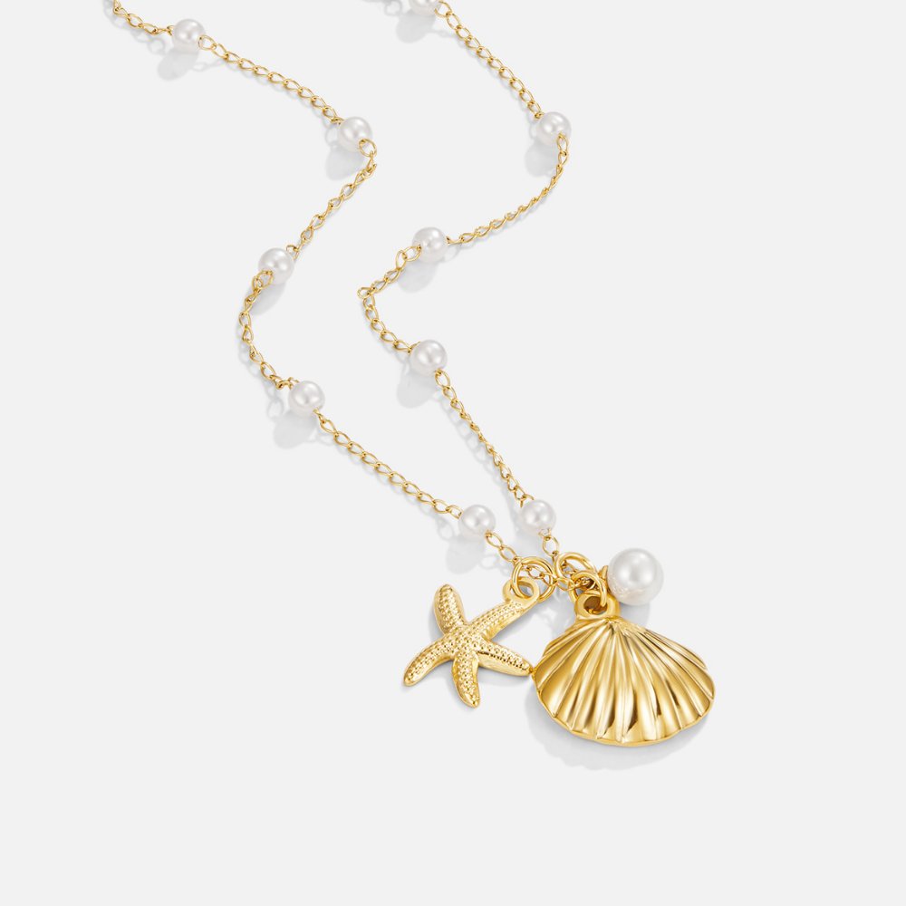 Colar Feminino Dourado com Pingente de Concha Aria
