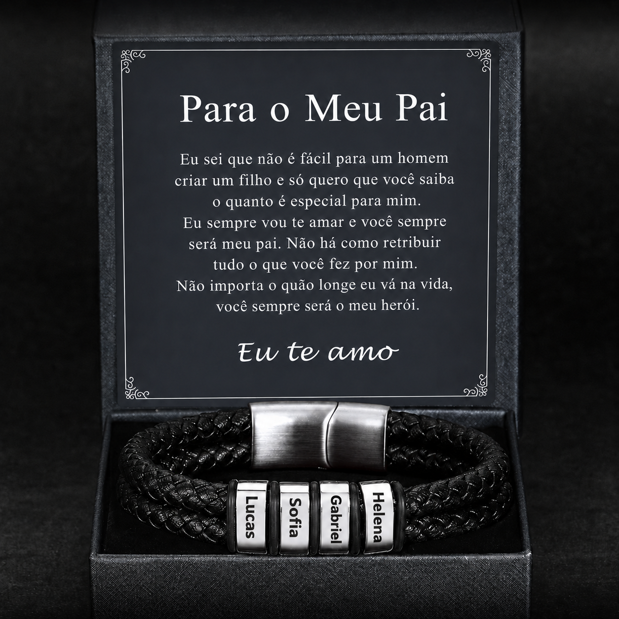 Pulseira Personalizada em Couro Legítimo com Nomes Gravados