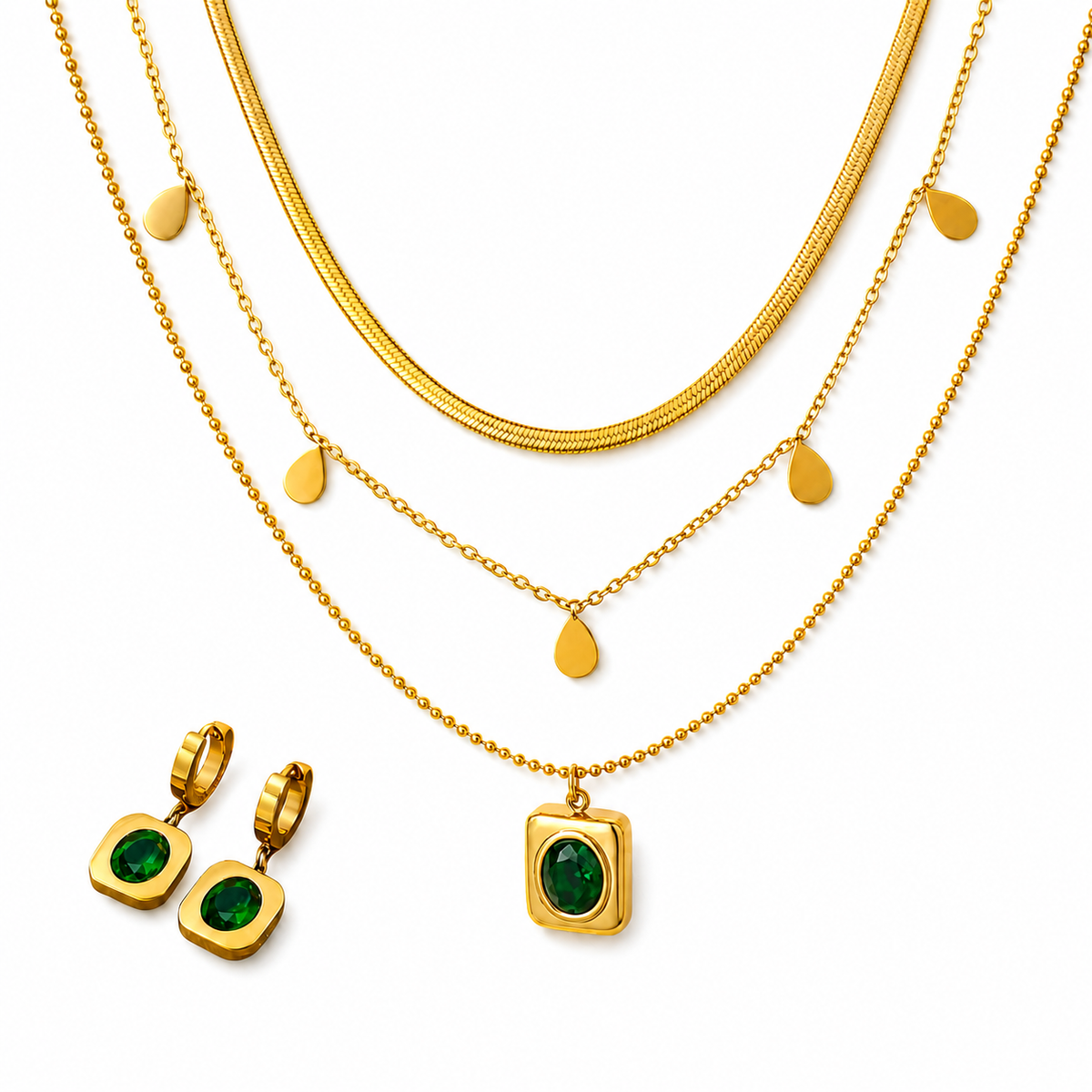 Conjunto Feminino Dourado Estilo Clássico Quadrado