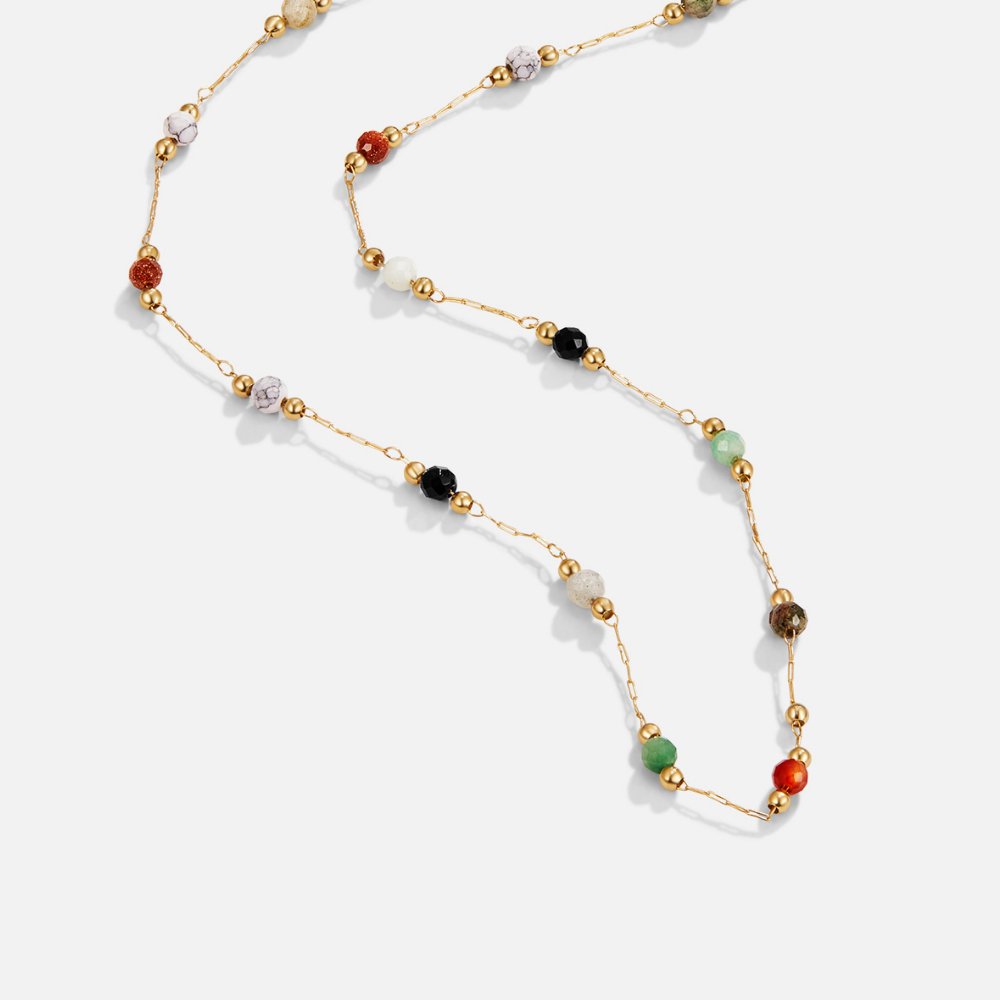 Colar Feminino Dourado Pedras Multi